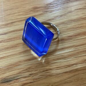 Adjustable handmade minimalist square blue Glass Ring